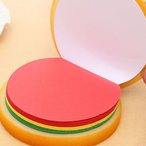 Colorful burger-shaped memo pads, unique sticky notes