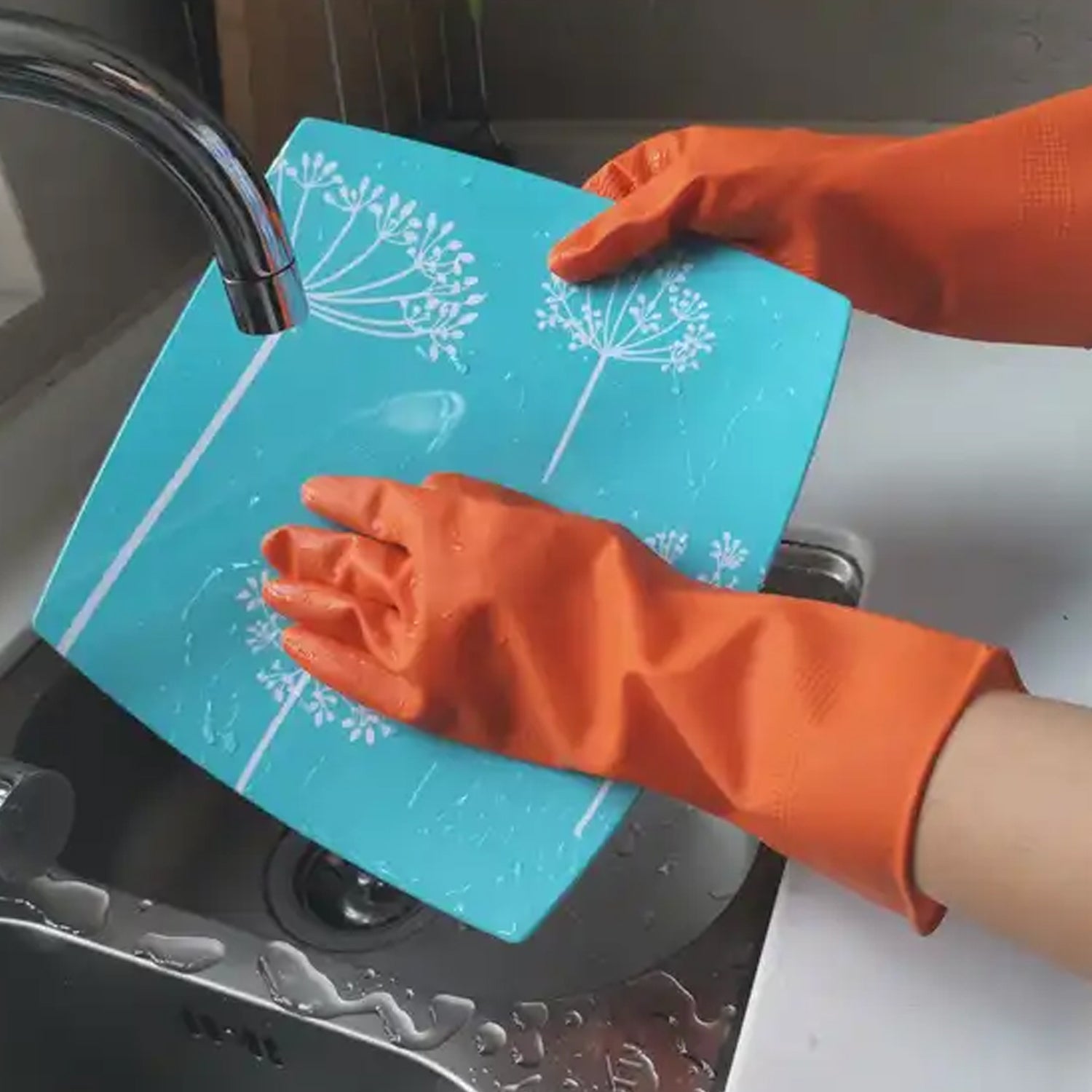 Multipurpose Rubber Reusable Cleaning Gloves, Reusable Rubber Hand Gloves I Latex Safety Gloves I for Washing I Cleaning Kitchen I Gardening I Sanitation I Wet and Dry Use Orange Gloves (1 Pair 40 Gm) - jugaad.shop