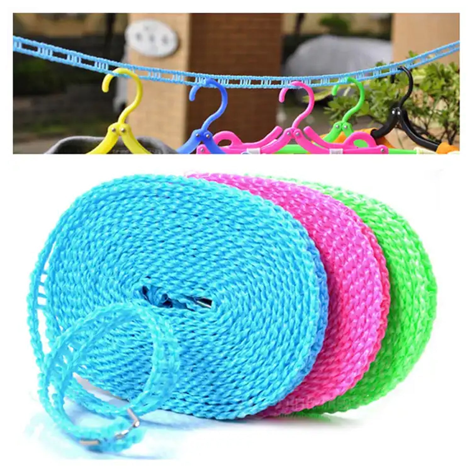 3 Meter Anti-Slip Clothesline Rope - Nylon, Hooks, Indoor/Outdoor - jugaad.shop