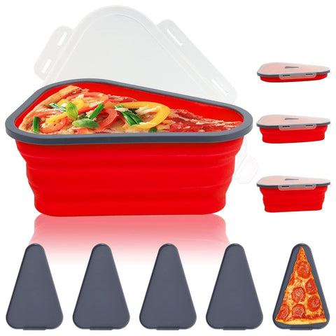 Reusable Pizza Storage Containers with 5 Microwavable Serving Trays, Silicone Container Expandable & Adjustable for Packing Pizza at home / outdoor - jugaad.shop