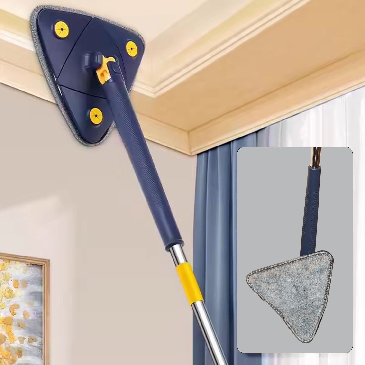 Rotatable Adjustable Triangle Cleaning Mop Triangle Mop with Stainless Steel Long Handle Push-Pull Squeezing Cleaning Mop Dry & Wet Mop for Floor Windows (1 Pc) - jugaad.shop