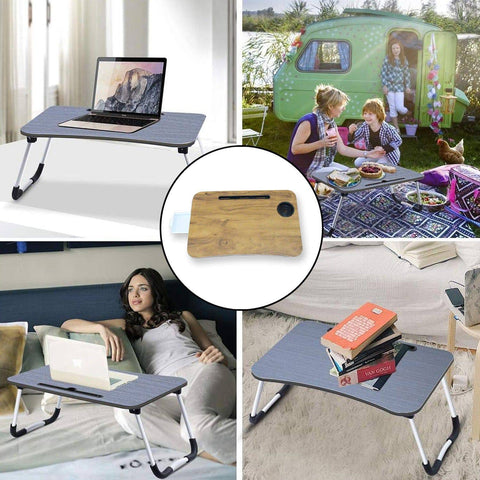 Multi-Purpose Laptop Desk for Study and Reading with Foldable, Cupholder & Drawer (1 Pc / Mix Plain Design / 58×38 Cm) - jugaad.shop