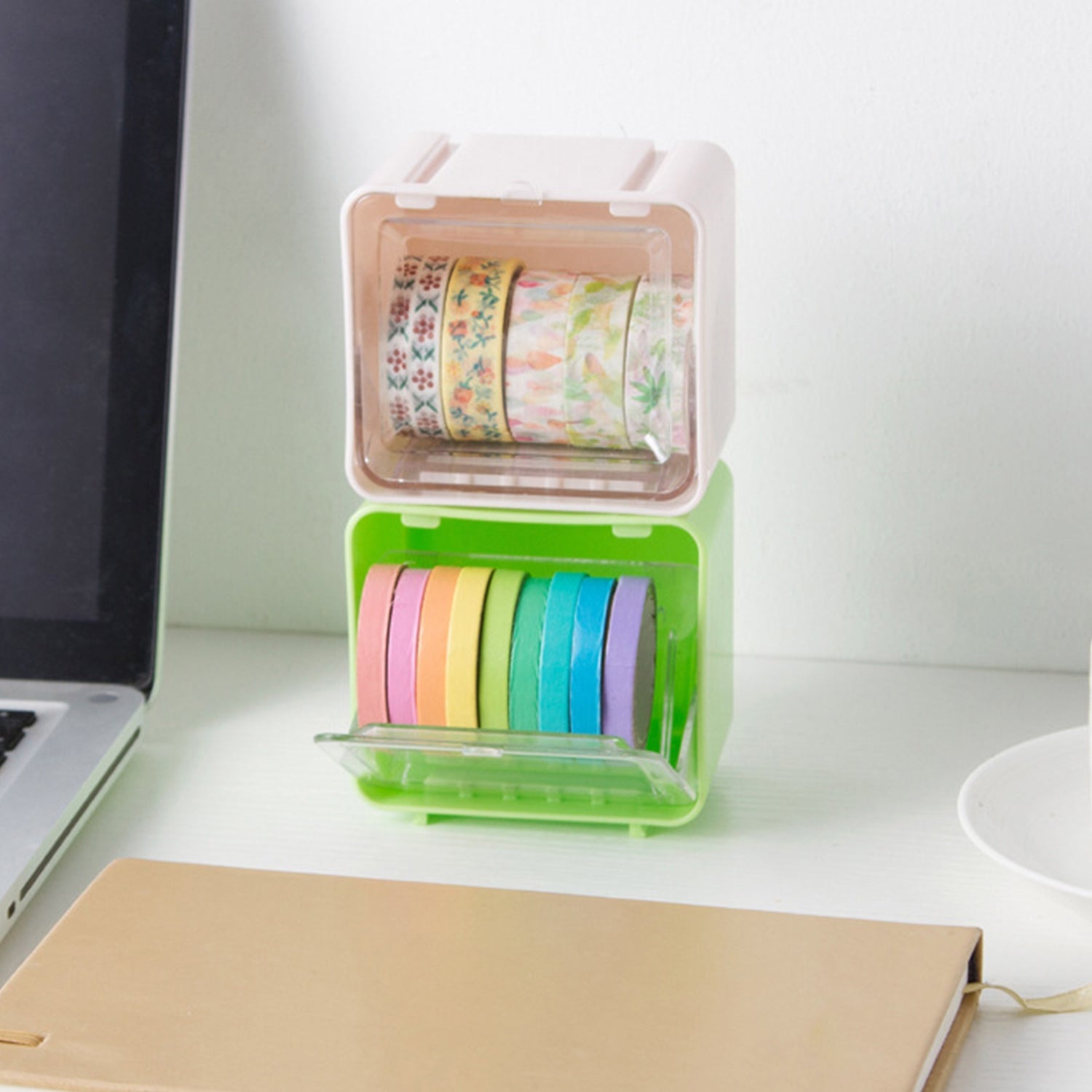 Storage Box Storage Container Tape Storage Boxes Durable Convenient Plastic Transparent Lid Visible Tape Storage Box / Case for Office - jugaad.shop