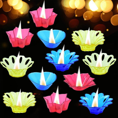 Magical Reflection Diya Set with 6 Attractive Design Cup Set Of 12 Pieces - jugaad.shop