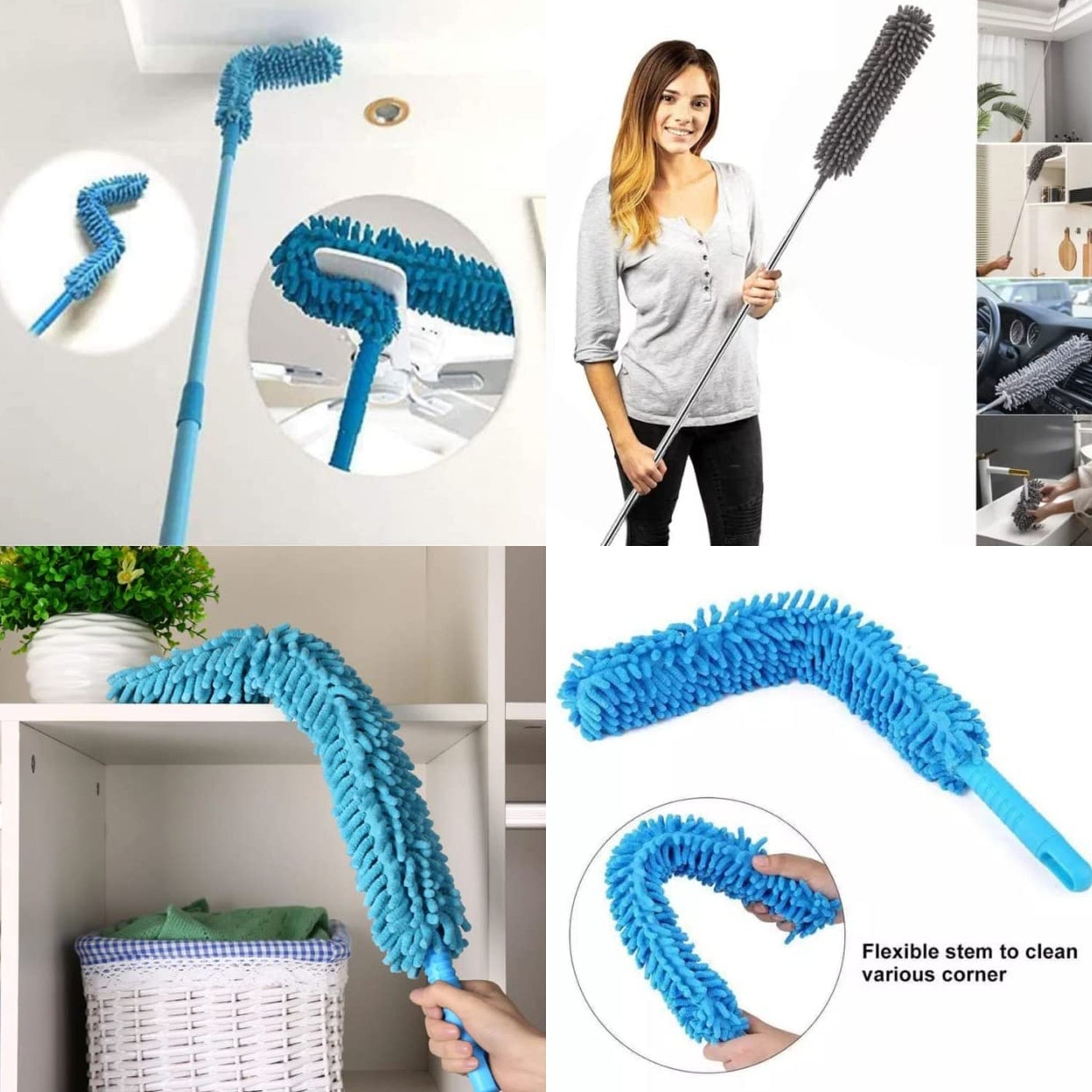 Long Handle Dust Cleaning Brush, Adjustable Microfiber dust Brush, Foldable Home appliances Ceiling Cleaner, Latest Home Improvement Products - jugaad.shop