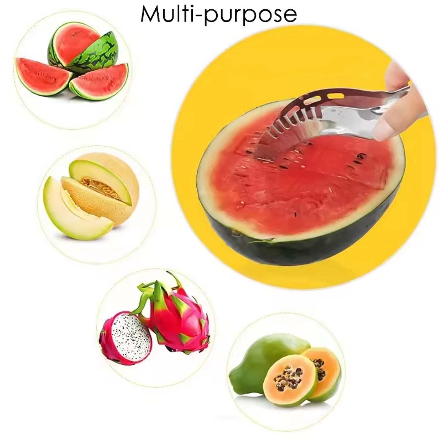 3in1 Stainless Steel Watermelon Cantaloupe Slicer Knife, Corer Fruit, Vegetable Tools Kitchen (1 Pc) - jugaad.shop