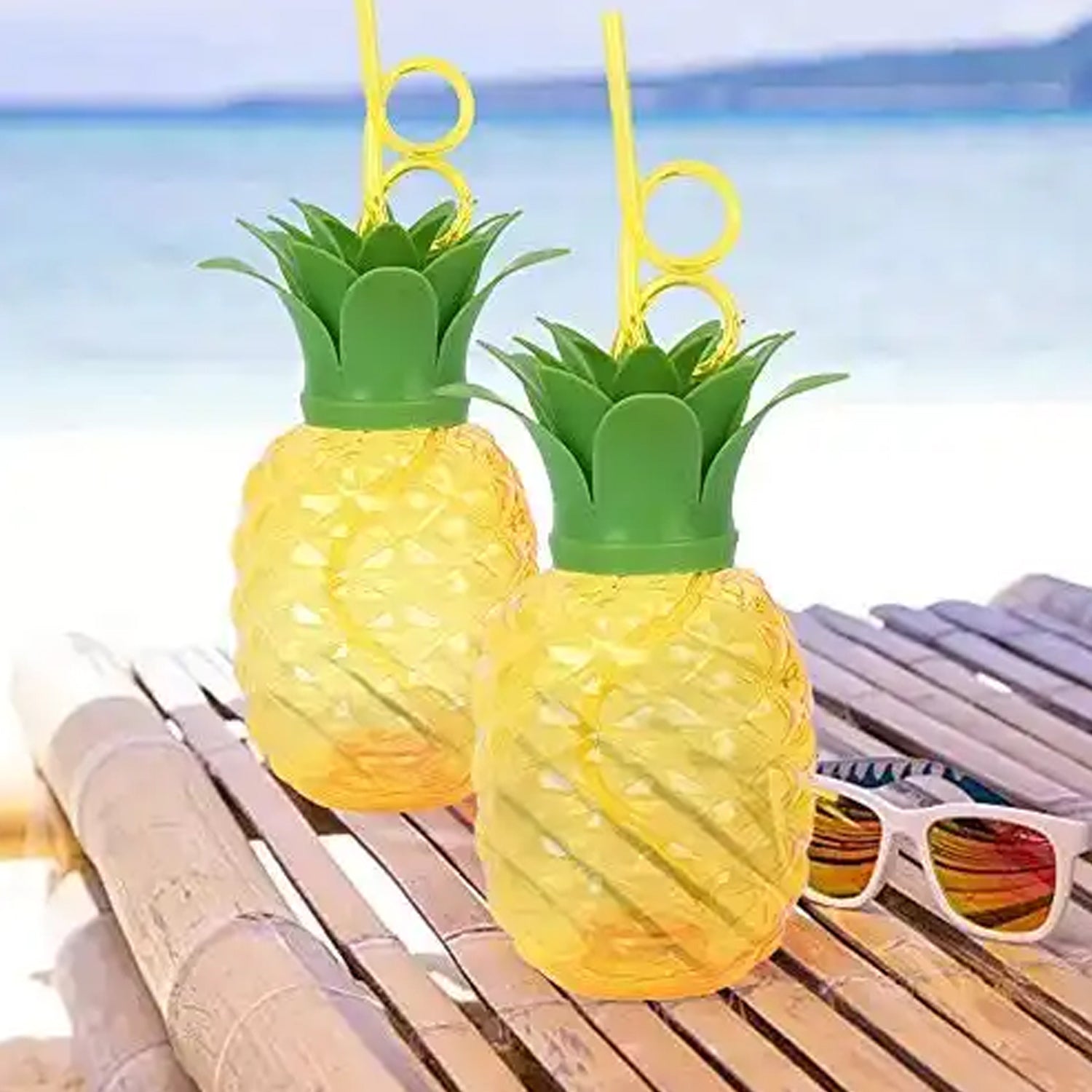 Plastic Pineapple Cups with Straw (1 Pc) - Party Favors, Hawaiian, Beach - jugaad.shop