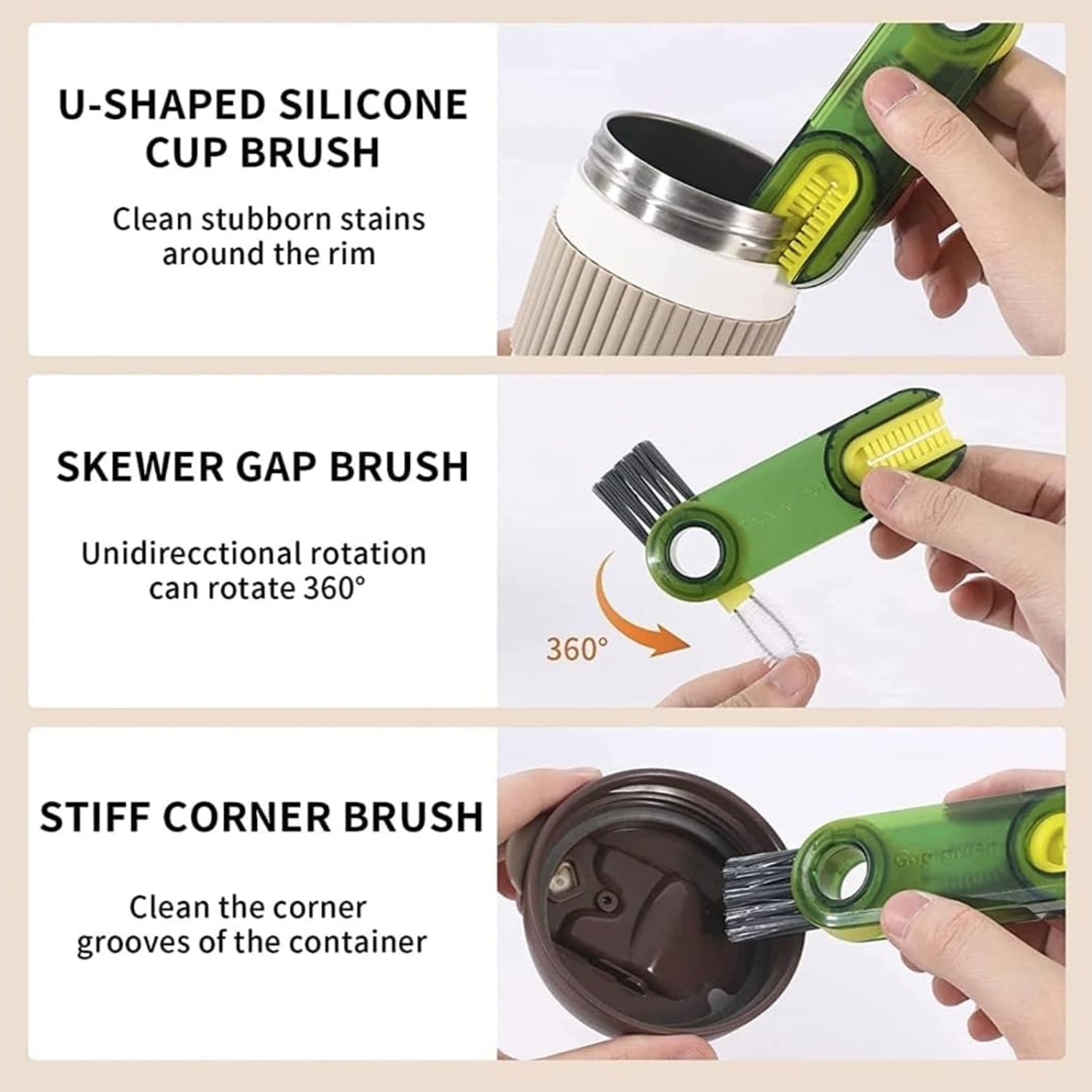 3in1 Multifunctional Cleaning Brush, Bottle Cleaning Brush, Cup Cleaner Brush, for Bottle Cup Cover Lid Home Kitchen Cleaning Tool (1 Pc / Mix Color) - jugaad.shop