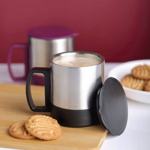 Stainless Steel Coffee/Tea Cup, Stainless Steel Lid Cover Hot Coffee/Tea Mug Hot Insulated Double Wall Stainless Steel, Coffee and Milk Cup with Lid & Handle Easy To Carry - Coffee Cup (1 Pc) - jugaad.shop