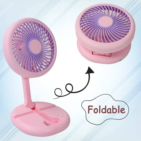 USB Rechargeable Portable Fan With LED Light Heavy Duty & Foldable Fan With Charging Port Home, Outdoor, Temple - jugaad.shop