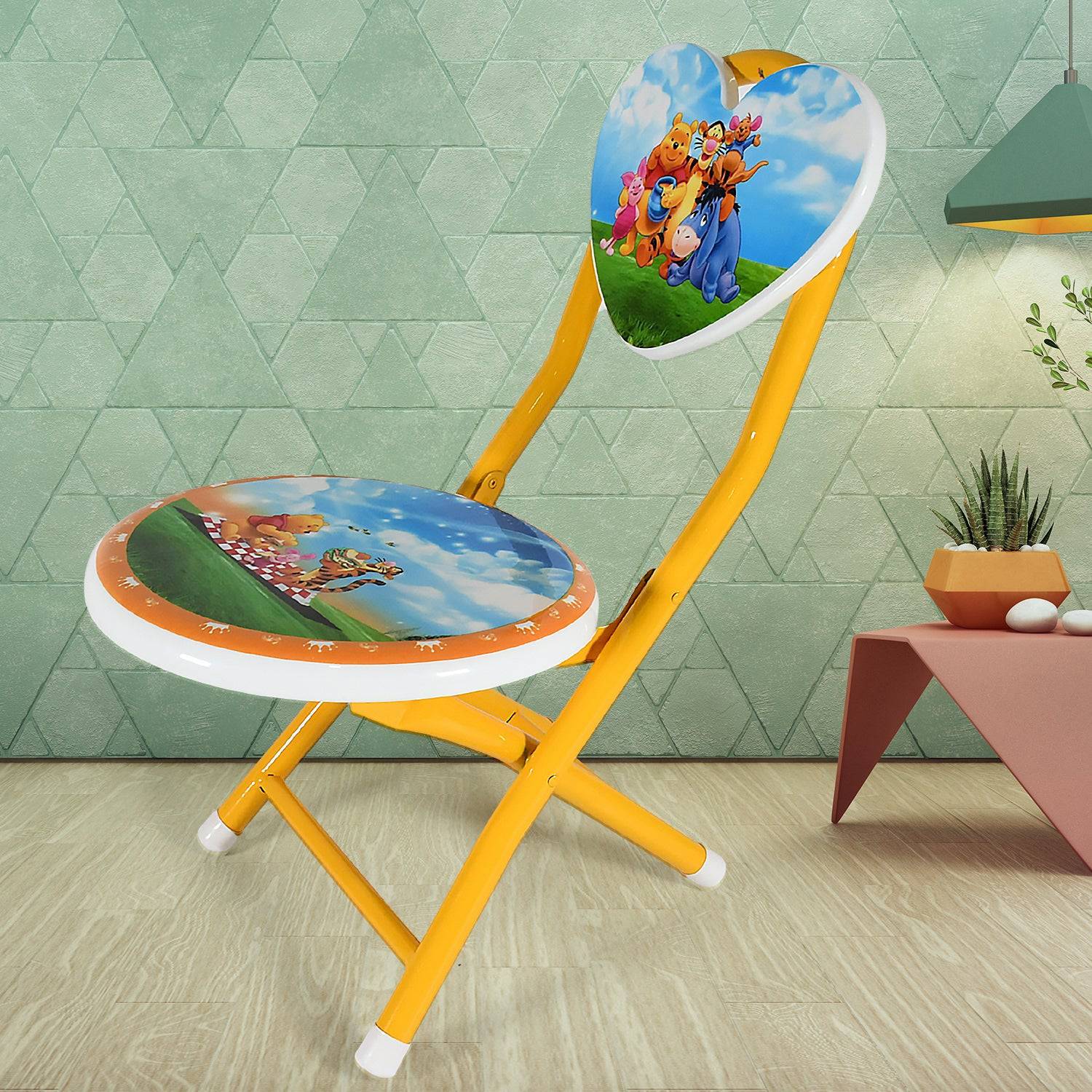 Heart Shape Kids Chair Cartoon Printed Foldable Kids / Children Folding Chair for Playrooms, Schools, Daycares, and Home. Metal and Fibre Body Picnic Beach Camping Chair (1 Pc) - jugaad.shop