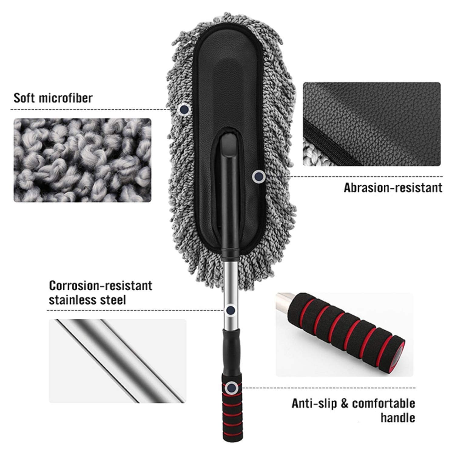 Microfiber car duster brush with non-slip grip