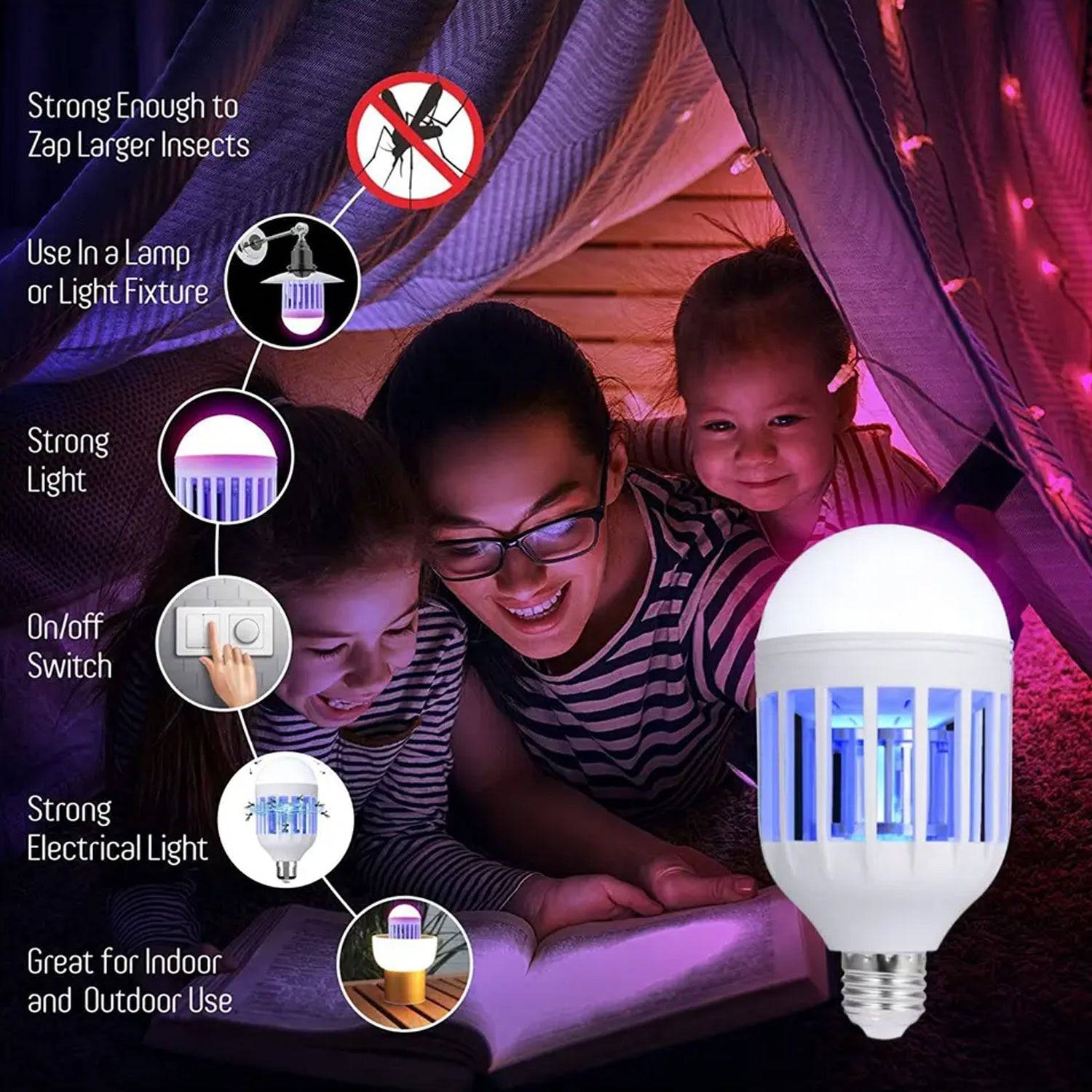 15W  Mosquito Killer Lamp E27 Summer Moths Flying Insects Led Zapper Mosquito Killer Lamp Light Bulb Household - jugaad.shop