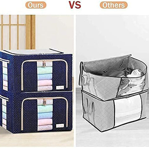 Foldable Steel Frame Clothes Living Storage Organizer Handled Bag Box for Large Size Bedding, Blankets, Women Saree, Toys & Cloth Storage Box / Bag (66 Liter) - jugaad.shop