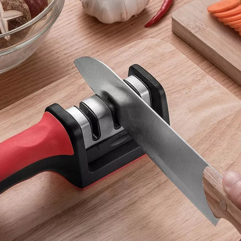 Knife sharpener in red for both ceramic and steel blades