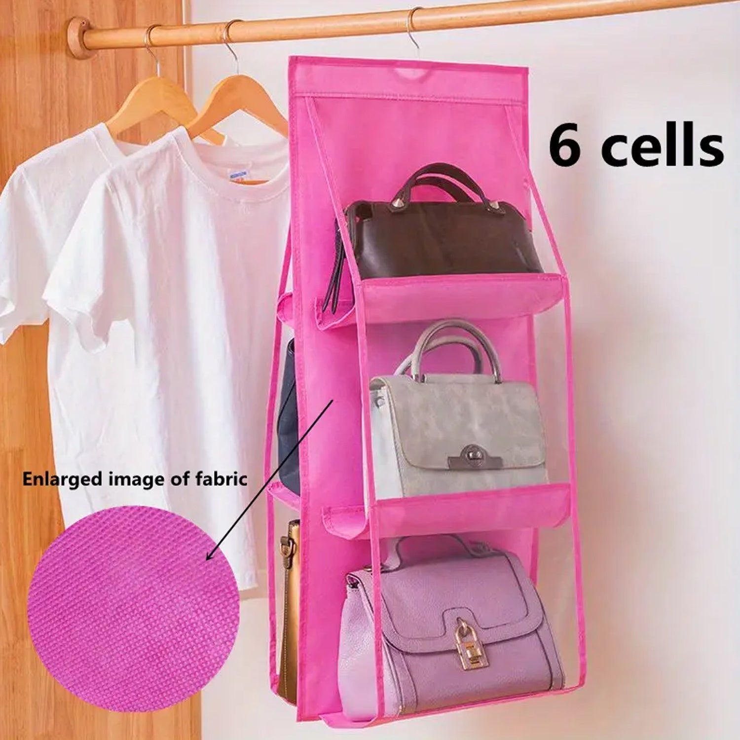 6 Pockets Hanging Purse Handbag Organizer Clear Hanging Shelf Bag (1 Pc) - jugaad.shop