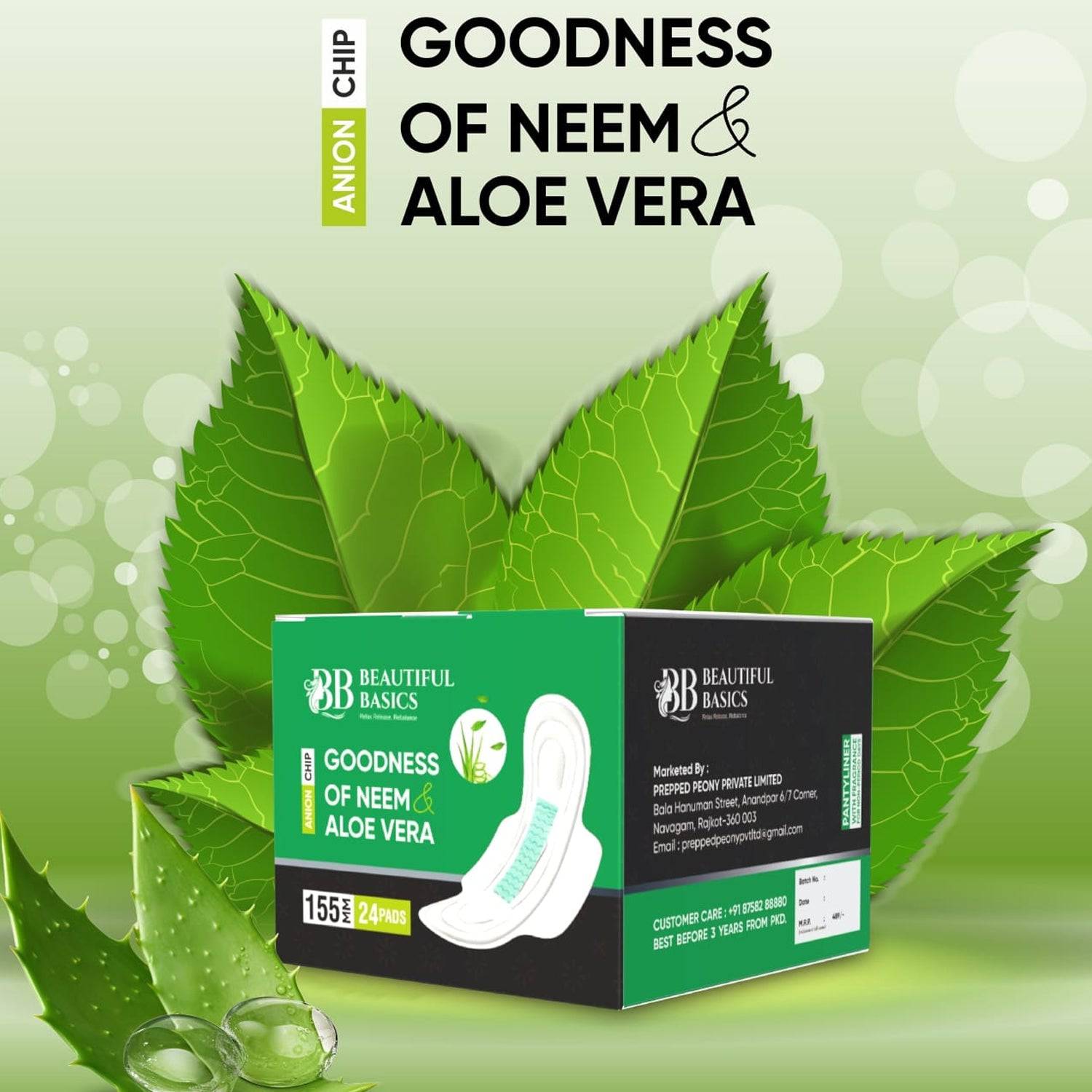 Sanitary Pads for Women With Goodness of Neem & Aloe Vera | Ultra Thin | Leakage Protection | PH Balance | With Antibacterial Anion Chip | (155 MM / 24 Pads) - jugaad.shop