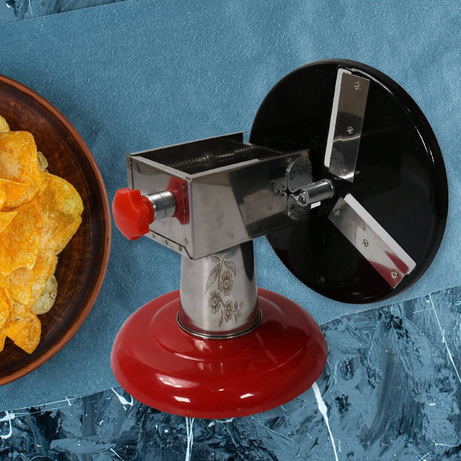 Stainless Steel Chips Maker and Vegetable Slicer for Kitchen Potato Slicer Graters and Chippers. Chips Maker is Suitable for Vegetable Cuttings. Chips Maker Consist Hard Coated Iron Wheel and Stand. - jugaad.shop