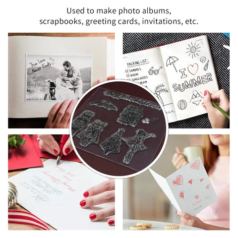 Reusable Rubber Stamp, TPR Stamp DIY Accessories Good Stamping Effect DIY Transparent Stamp Stick Repeatedly for Envelope for Diary for Invitation Letter, Photo Album Decoration for Paper Crafts (Mix Design / 1 Set) - jugaad.shop