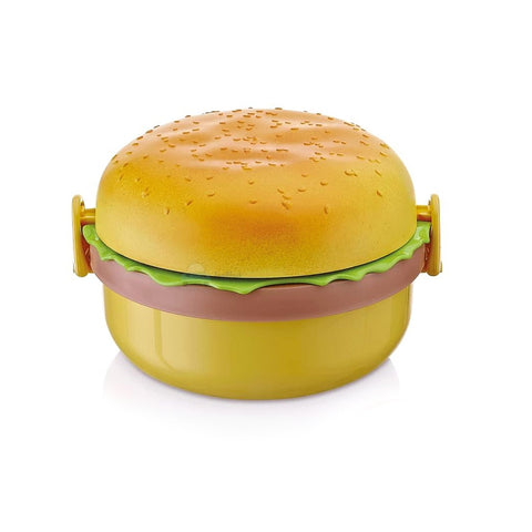 Burger Shape Lunch Box Plastic Lunch Box Food Container Sets Double Layer Lunchbox 1000ml With 2 Spoon Applicable to Kids and Elementary School Students - jugaad.shop