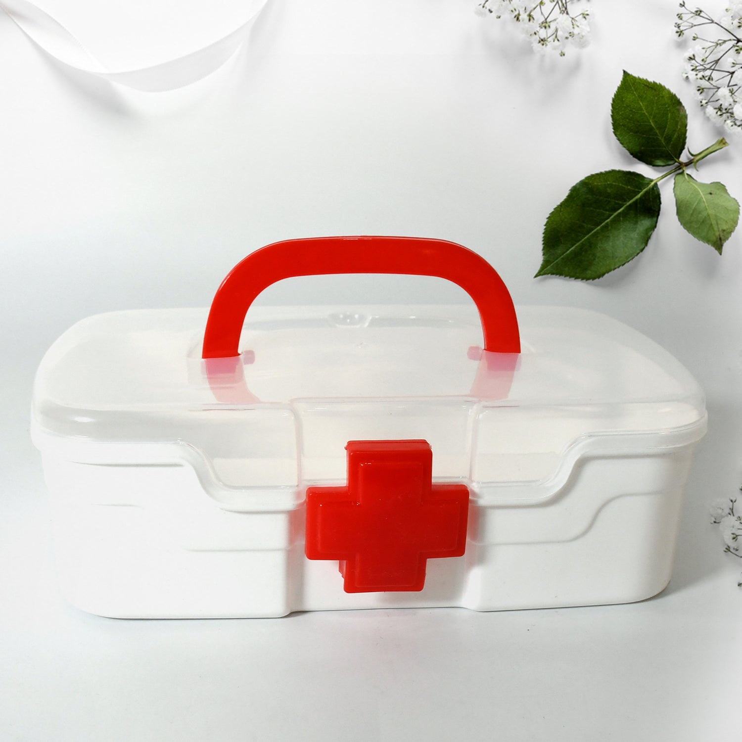 Medical Box, 1 Piece, Indoor Outdoor Medical Utility, Medicine Storage Box, Detachable Tray Medical Box Multi Purpose Regular Medicine, First Aid Box with Handle & Transparent Lid - jugaad.shop