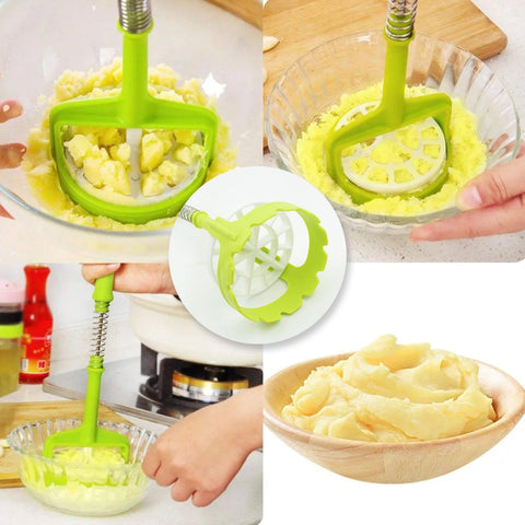 Multi Functional One-Handed Plastic Manual Mashed Potatoes Masher, Mash Sweet Potato Masher with Comfort Grip and Stainless-Steel Spring Design for Nonstick Pans (1 Pc) - jugaad.shop