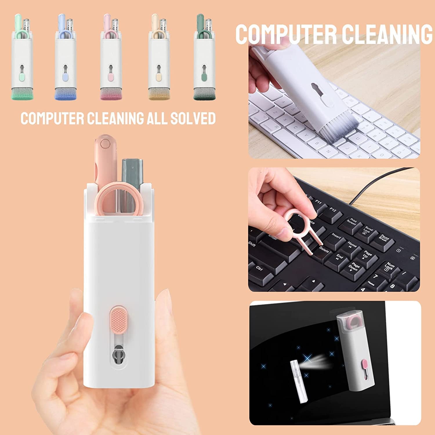 7 in 1 Electronic Cleaner kit, Cleaning Kit for Monitor Keyboard Airpods, Screen Dust Brush Including Soft Sweep, Swipe, Airpod Cleaner Pen, Key Puller and Spray Bottle   02 - jugaad.shop