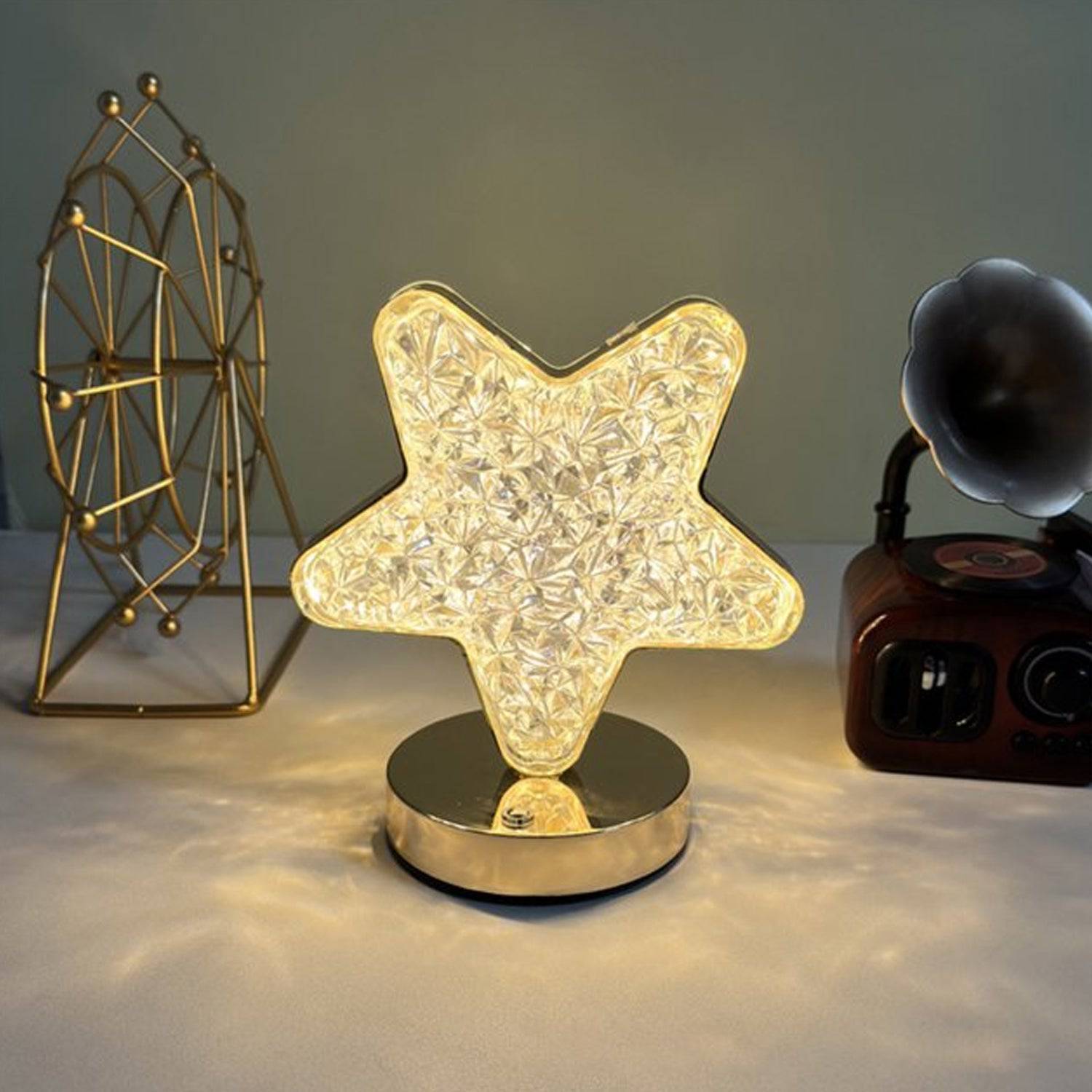 Star Shape Crystal Diamond Lamp Cordless Luxury Lamp with USB Rechargeable, 3-Way Dimmable & Touch Control Decorative Nightstand Lamp for Bedroom, Living Room, Party, Restaurant Decor (1 Pc ) - jugaad.shop