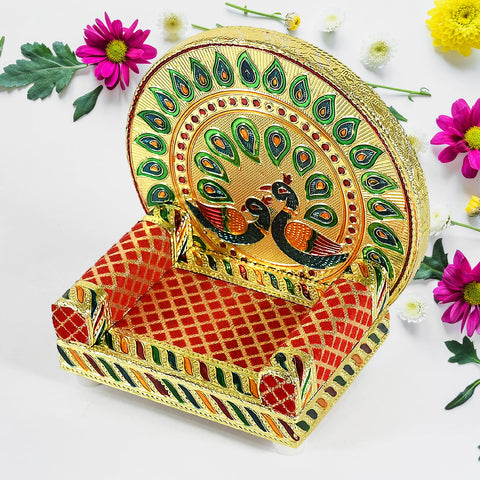 Meenakari Work Laddu Gopal Singhasan for Pooja Mandir Wooden Krishna Ladoo Bal Gopal Sofa Asan, Home Decorative Premium Look Decorative Singhasan Suitable For Home, Office, Restaurant (2 Pc Set) - jugaad.shop