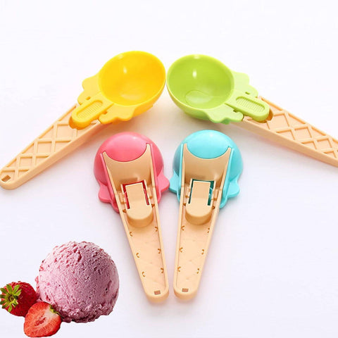 Ice Cream Spoons 2pcs Plastic Water Melon Scoopers with Trigger Dipper and Adults for Summer Party Ice Cream Scoop, Food Serving Spoon Kitchen Tools Ice Cream Digging Spoon Household Spoons Cupcake Spoons Aps Fruit Ball Player (2 Pc) - jugaad.shop