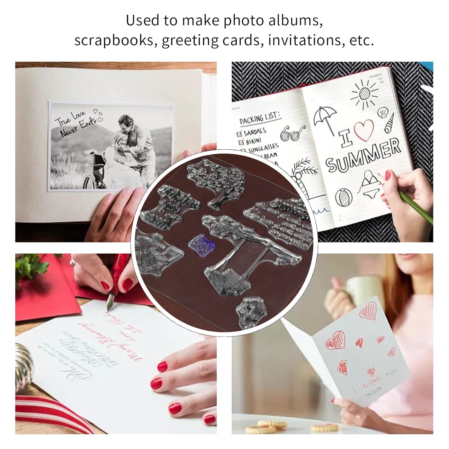 Reusable Rubber Stamp, TPR Stamp DIY Accessories Good Stamping Effect DIY Transparent Stamp Stick Repeatedly for Envelope for Diary for Invitation Letter, Photo Album Decoration for Paper Crafts (Mix Design / 1 Set) - jugaad.shop