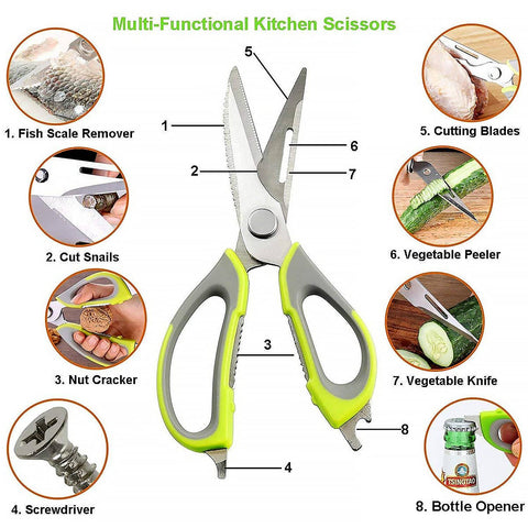 Multi-Purpose Kitchen Shears with Magnetic Holder, Stainless Steel, Red Multifunction Heavy Duty and Kitchen Scissors - jugaad.shop