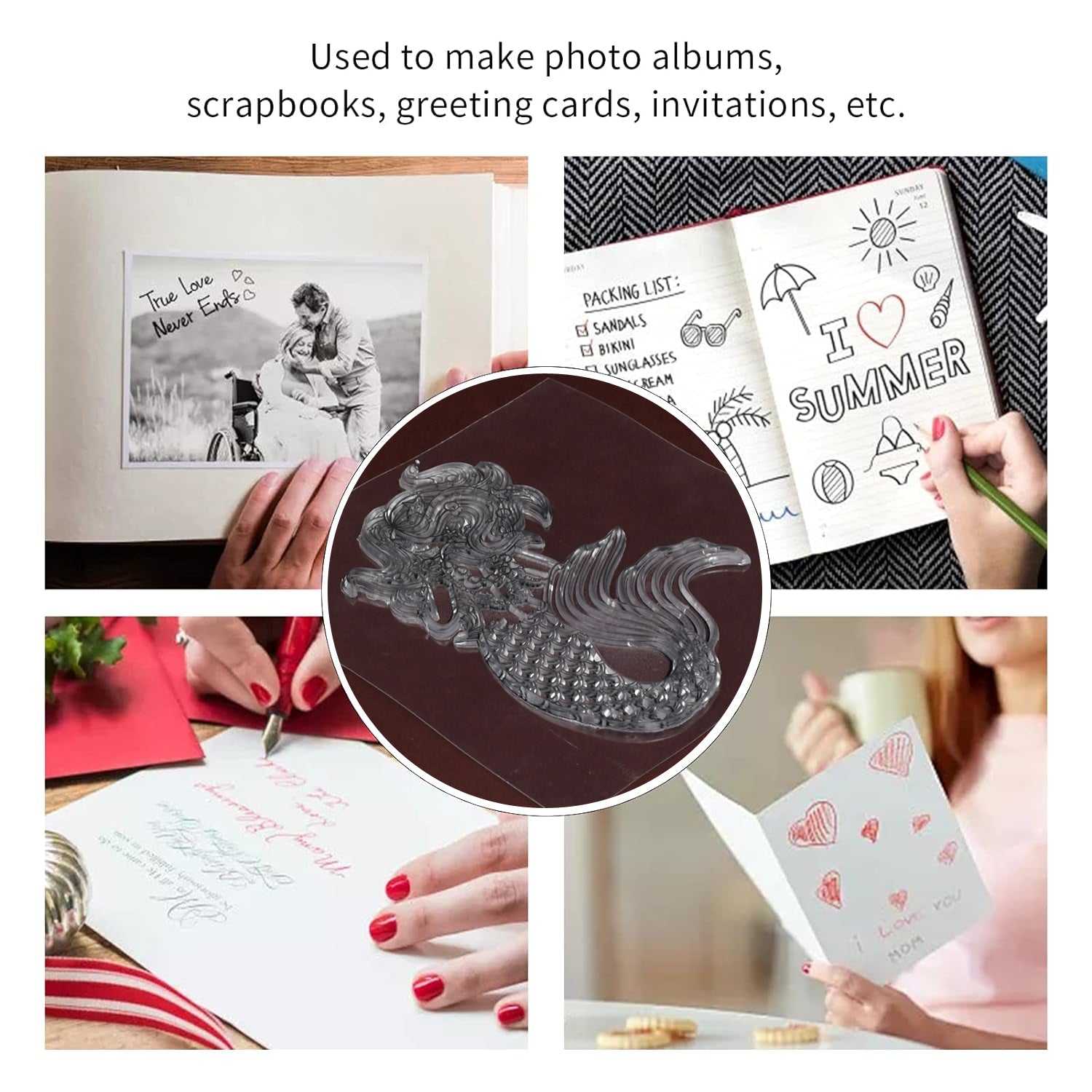 Reusable Rubber Stamp, TPR Stamp DIY Accessories Good Stamping Effect DIY Transparent Stamp Stick Repeatedly for Envelope for Diary for Invitation Letter, Photo Album Decoration for Paper Crafts (Mix Design / 1 Set) - jugaad.shop