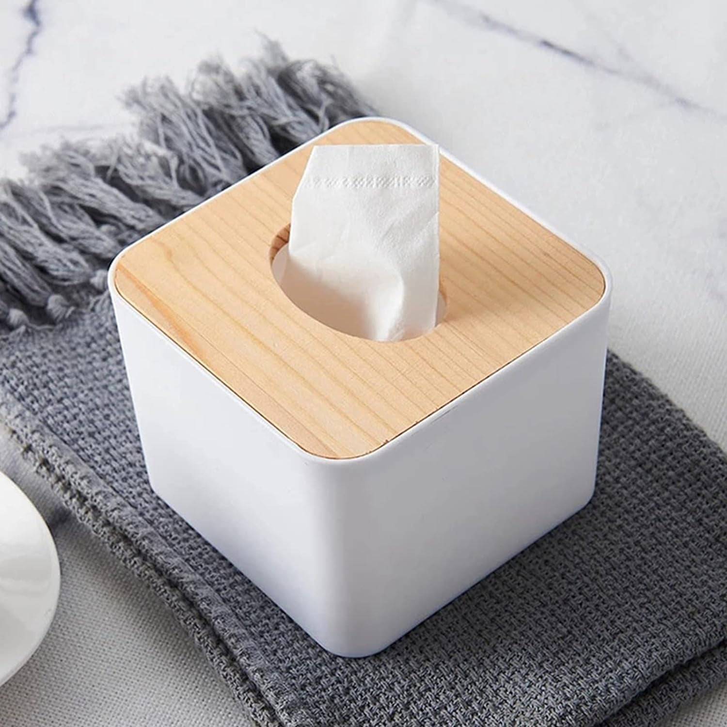 Tissue Box Desktop Stand Bamboo Tissue Cover Box Rectangular Paper Towel Holder Removable Tissue Dispenser for Bathroom Vanity Countertop Bedroom Car Holder Paper Towels Dispenser (1 Pc ) - jugaad.shop