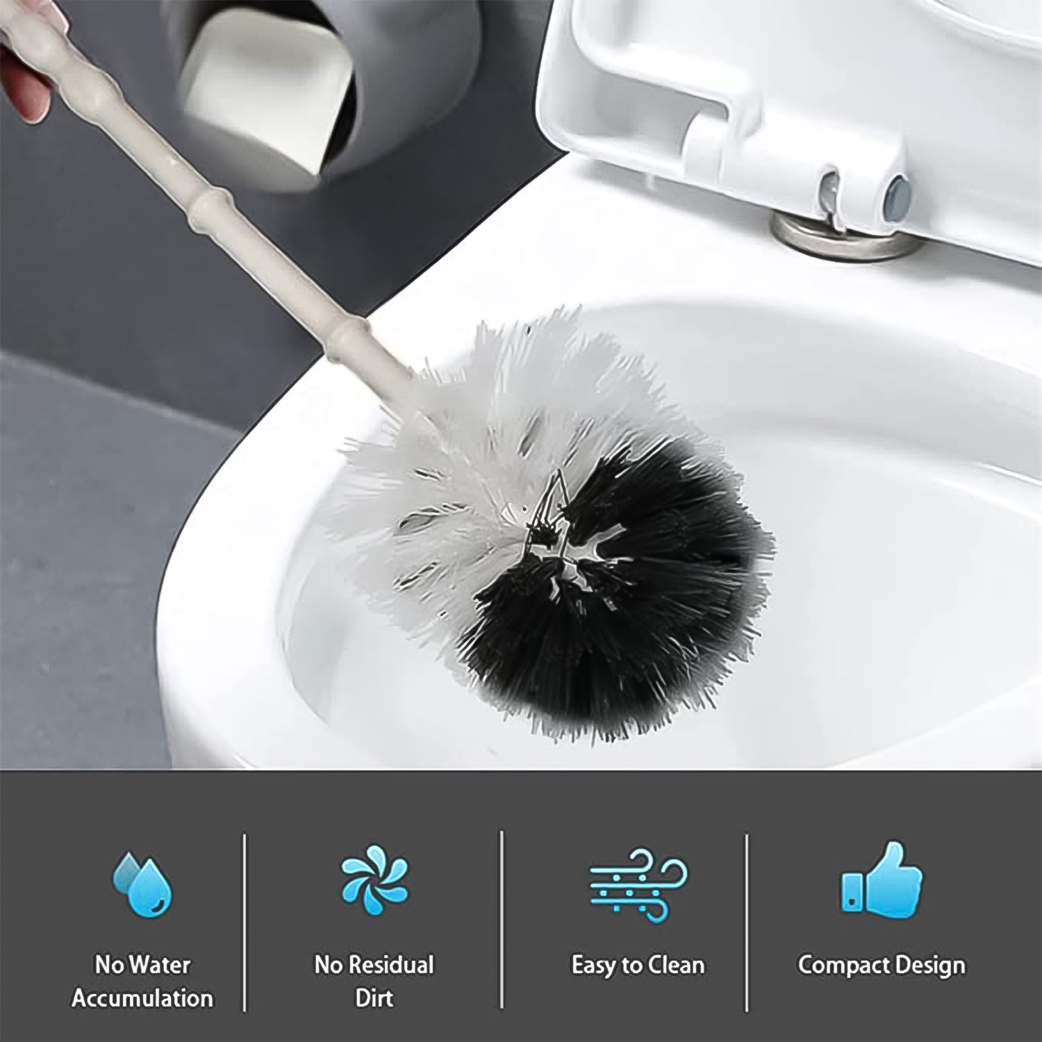 Toilet Brush with Holder Stand, Toilet Brush Set Toilet Cleaning Brush Household, Bathroom Cleaning Tools - jugaad.shop