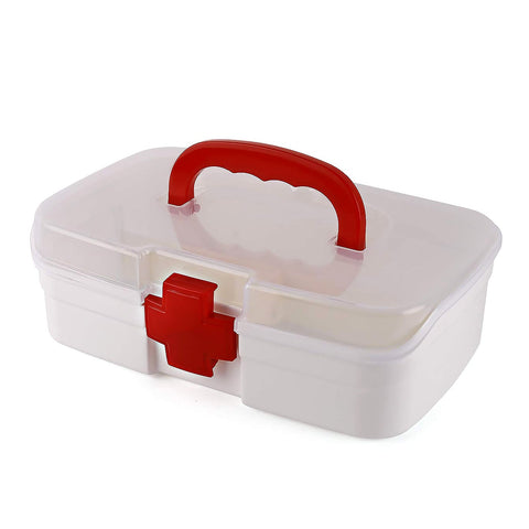 3 Compartment Medical Box, 1 Piece, Indoor Outdoor Medical Utility, Medicine Storage Box, Detachable Tray Medical Box Multi Purpose Regular Medicine, First Aid Box with Handle, Transparent Lid & Color Box  - jugaad.shop