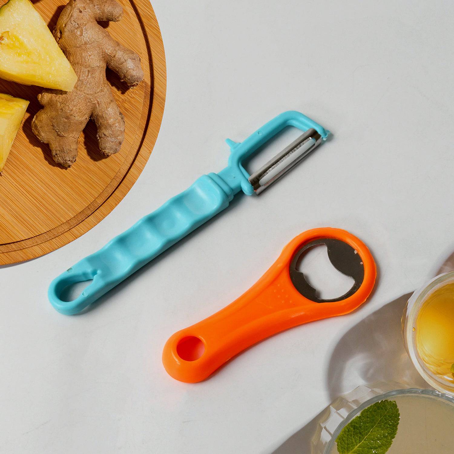 Vegetable Fruit Peelers Slicer & Bottle Opener, Kitchen Peeler For Veggie Fruit Potato Carrot, Bottle Opener With Plastic Handle Bottle Openers Wine Bottle Opener Cold Drink Bottle Opener (2Pc) - jugaad.shop