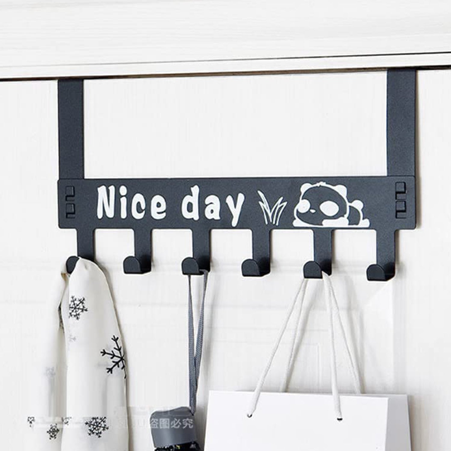 Heavy-Duty Carbon Steel Cartoon Nice Day Over Door Hook Hanger Rack, Towel Hanger, Removable Door Hook, Coat, Scarf, Cloths Hanger (1 pc / 6 Hook) - jugaad.shop