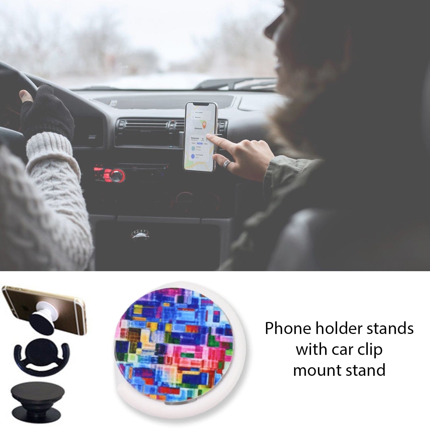 Fashion design pop up mobile phone grip holder smart phone bracket, Phone Stand & Grip with popclip car mount flowers pasley - jugaad.shop