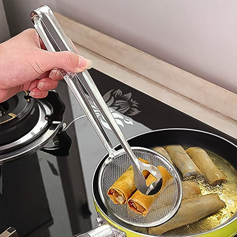 2In1 Stainless Steel Filter Spoon with Clip Food Kitchen Oil-Frying Multi-Functional - jugaad.shop