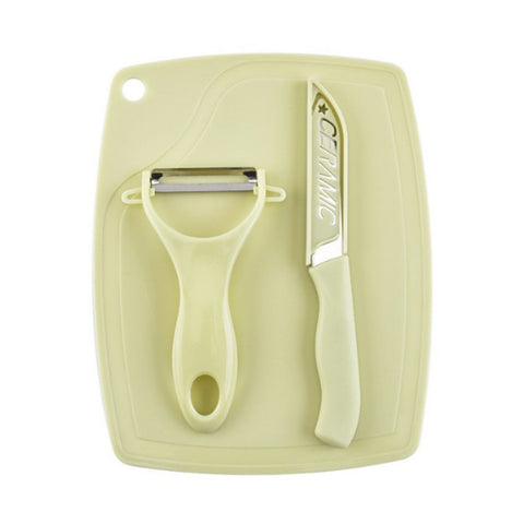 Plastic Kitchen Peeler - Green & Classic Stainless Steel 3-Piece Knife Set Combo - jugaad.shop