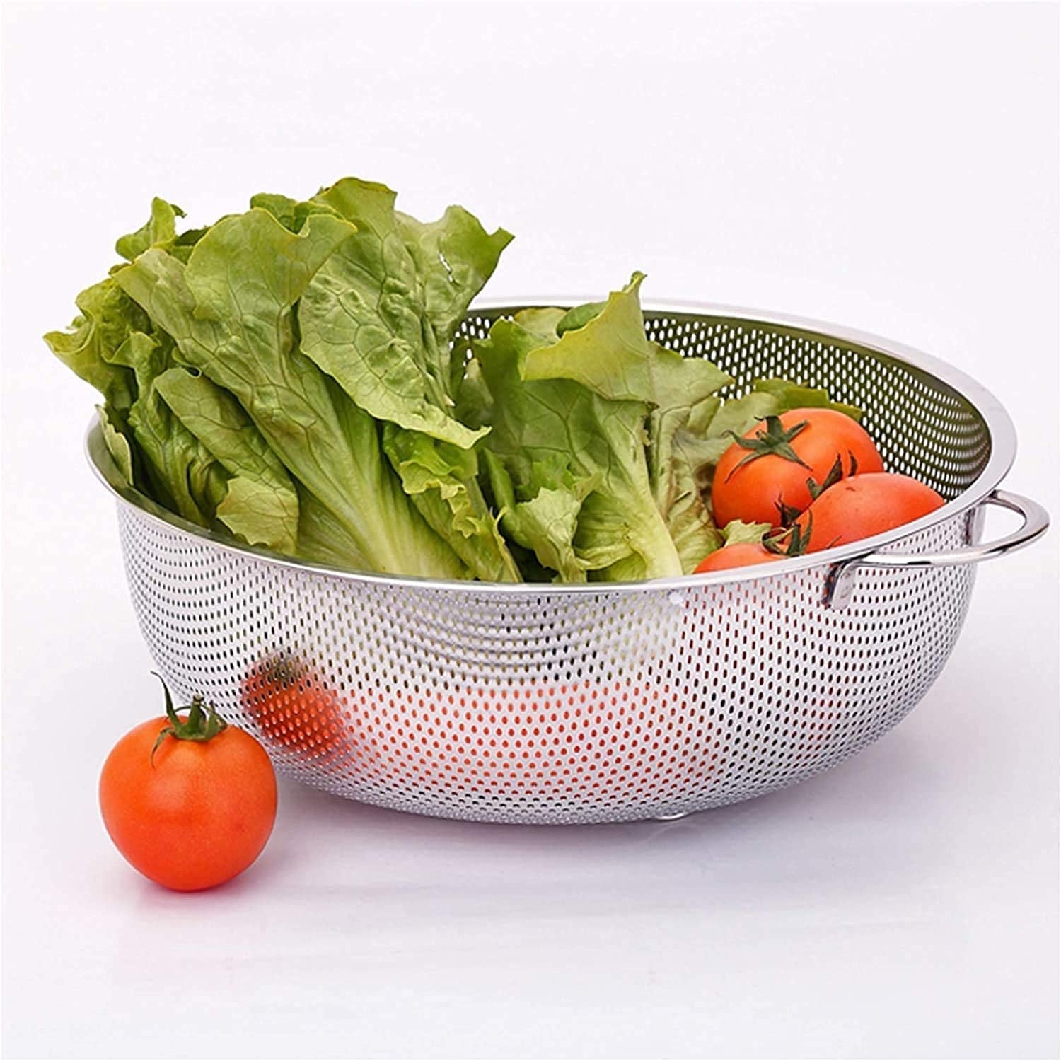 Stainless Steel Colander with Handle, Large Metal Mesh Basket Strainer for Pasta, Spaghetti, Berry, Veggies, Fruits,  Kitchen Food Colander, Dishwasher Safe (1 pc / 25.5 cm) - jugaad.shop