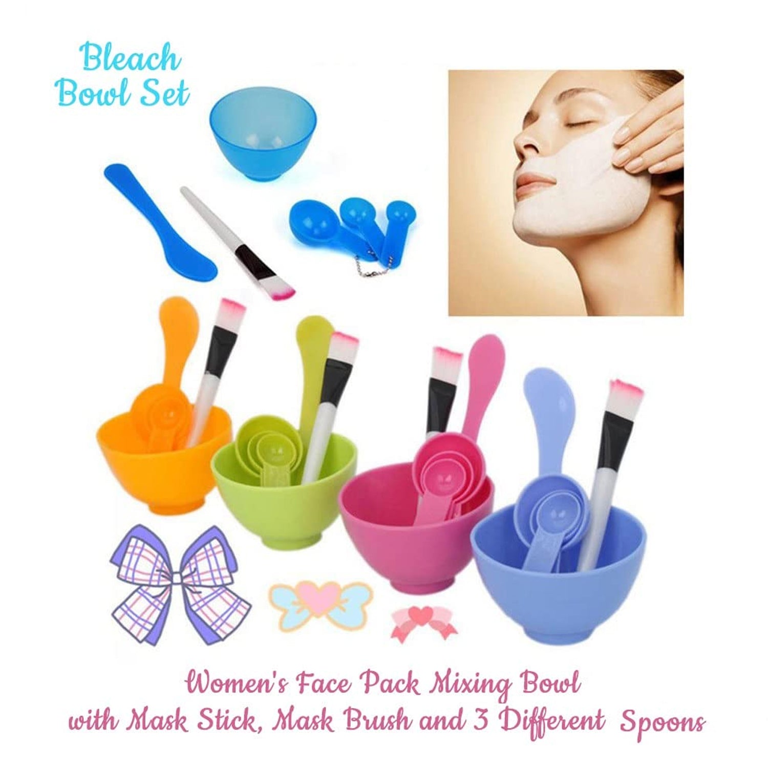 Girls' facial mask bowl set, 6 pieces, various colors