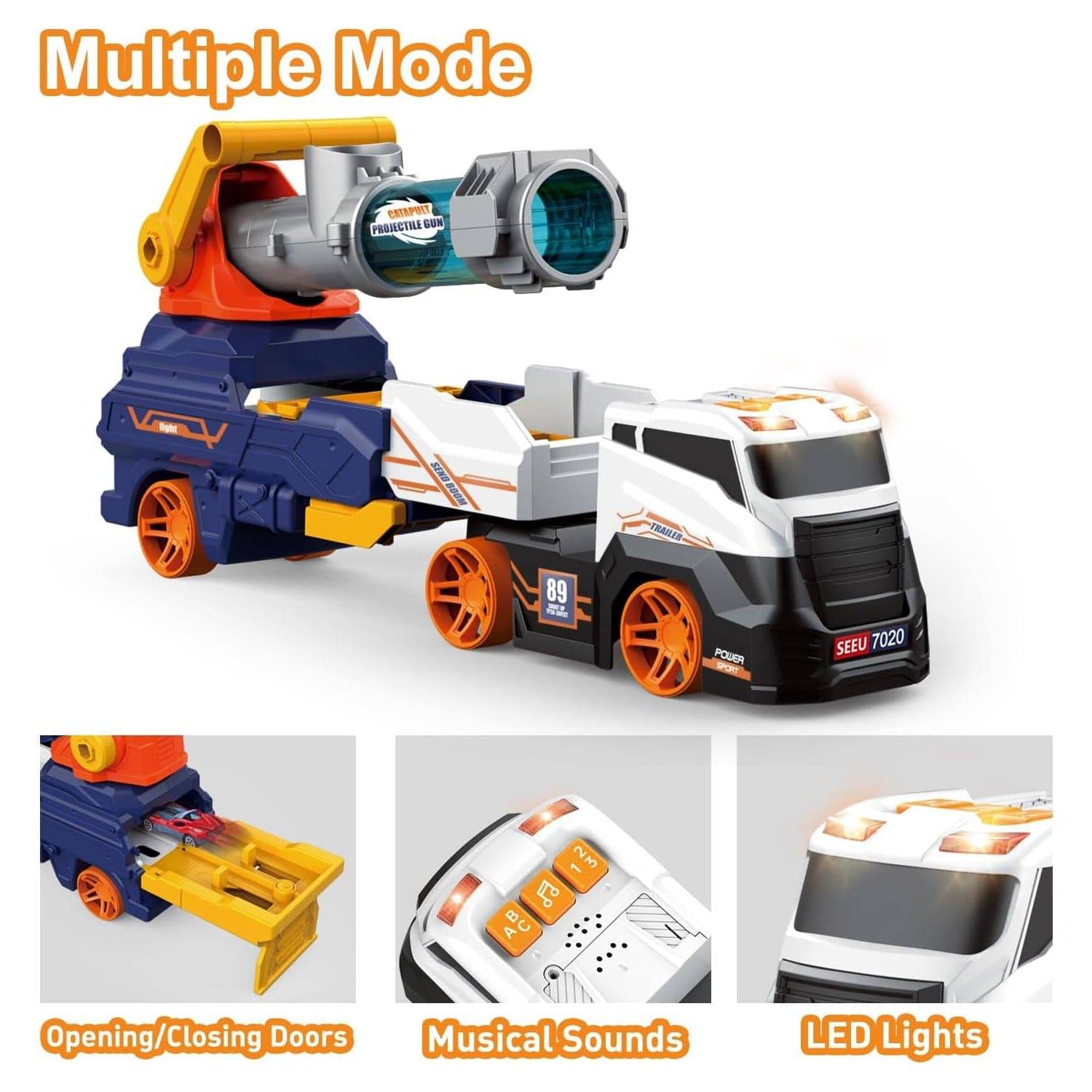 Truck Toys for Kids, Large Truck Toys Include 2 Racing Cars+4 Ball, with Light & Sounds, Eejection & Shooting Transport Cars Toy, Gifts for Boys Girls (Battery Not Included) - jugaad.shop