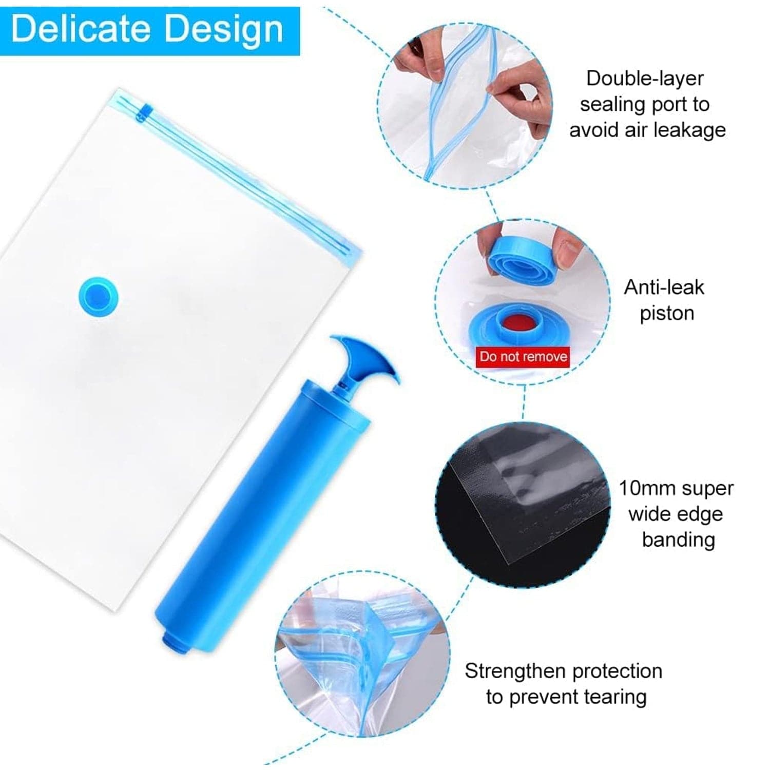 Vacuum Storage Bags with Suction Pump & Shirt clips - Vacuum Bags - Big Capacity Vacuum Seal Bags for Travel Clothes Blankets Pillows, Compression Bags | Space Saver Vacuum Storage Bags (5 Pcs Set) - jugaad.shop