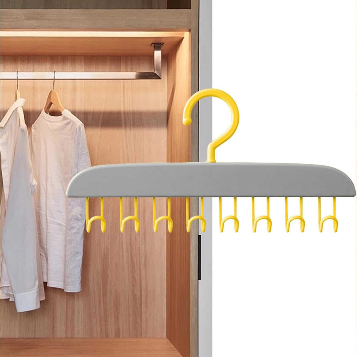 Plastic Organizer Hanger 360 Degree Rotatable Clothes Multifunctional with 8 Hooks Heavy Duty Clothing Tank Top Belt Towel Drying Rack Holder (1 pc) - jugaad.shop