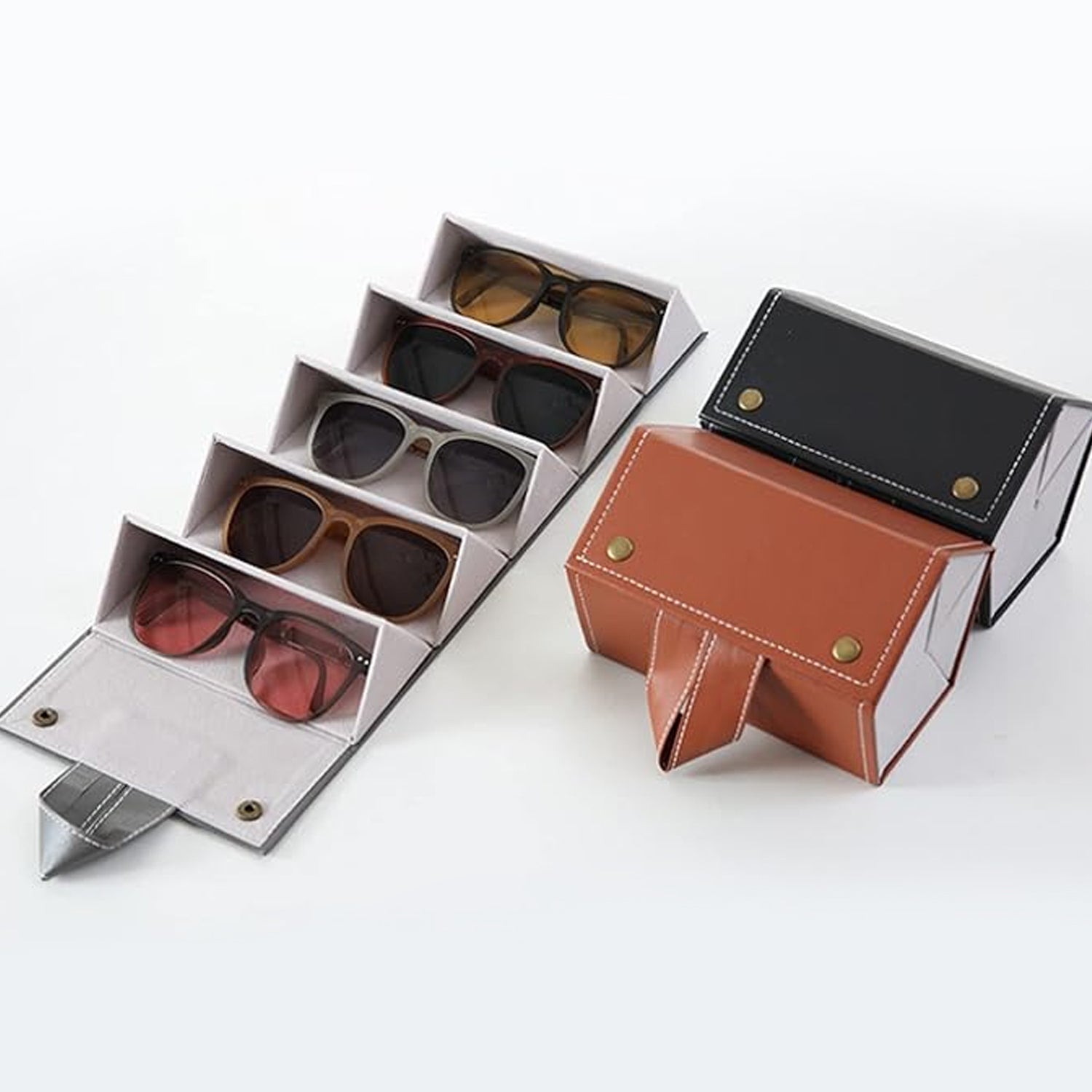 5 Slots Sunglasses Organizer Box, Glass Holder Box, spectacle case of sunglasses, Specs case, Foldable Travel Glasses Case Storage (1 Pc) - jugaad.shop