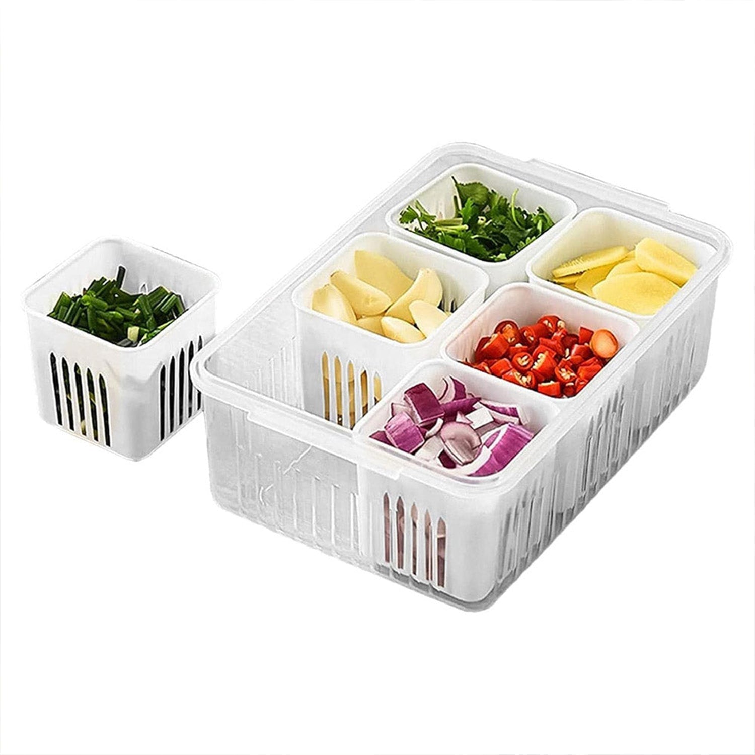 Fridge Storage Boxes Freezer Storage Containers, Container for Kitchen Storage Set, Storage in Kitchen, Vegetable Storage, Draining Crisper Refrigerator Food Box (1 Pc) - jugaad.shop