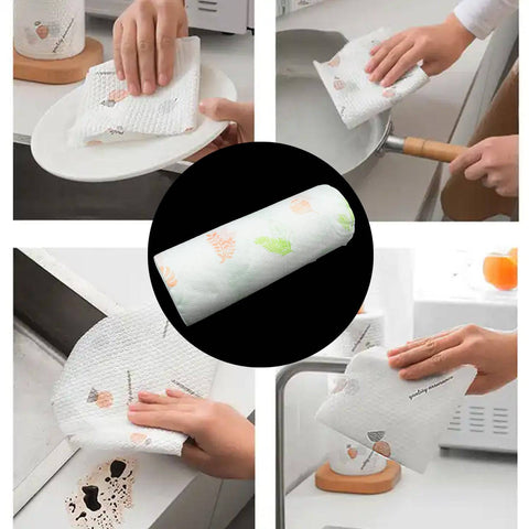 Non Woven Reusable and Washable Kitchen Printed Tissue Roll Non-stick Oil Absorbing Paper Roll Kitchen Special Paper Towel Wipe Paper Dish Cloth Cleaning Cloth 40 sheets / Pulls - jugaad.shop