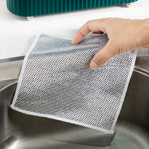 Double-Sided Multipurpose Microfiber Cloths, Stainless Steel Scrubber, Non-Scratch Wire Dishcloth, Durable Kitchen Scrub Cloth (1 Pc / 20 x 20 Cm) - jugaad.shop